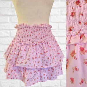 Wild Fable Pink Floral Ruffle Skirt Elastic Smocked Waist Sz Small Skort Shorts